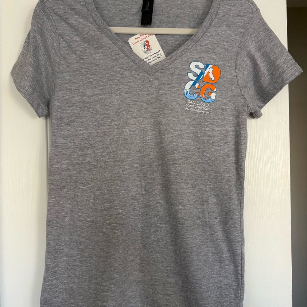 Gray V-Neck T-Shirt with San Diego Graphic